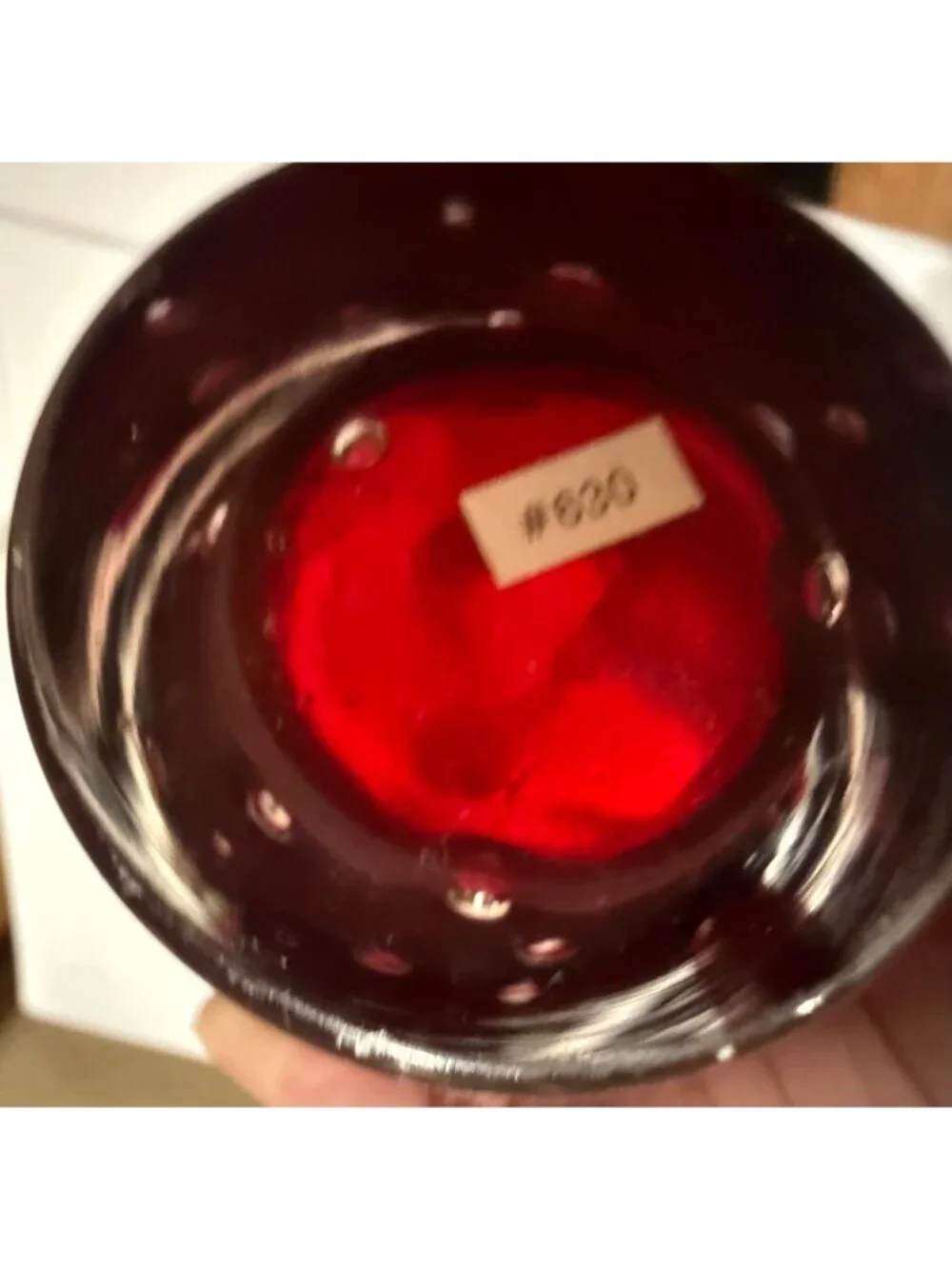 Lantern Light-Red & Gold Pineapple-Shaped Glass Vase With bubble spots 11”